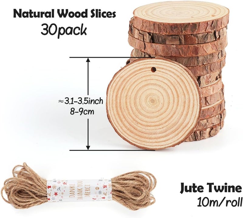 Timburst 30 Pcs Wooden Discs for Crafts，3.1''-3.5'' Wood Circles for Crafts, Wood Slices for Painting DIY Christmas Ornaments Party Wall Home Wedding Decor - Image 2